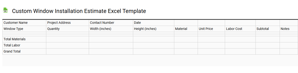 Custom window installation estimate Excel template