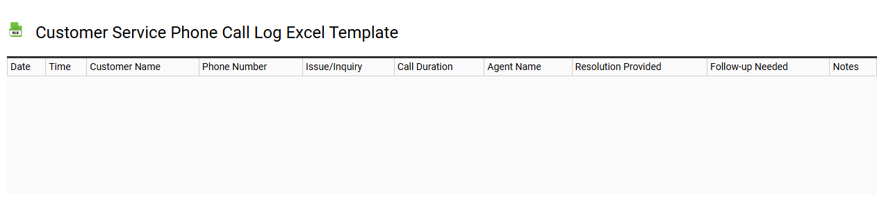 Customer service phone call log Excel template
