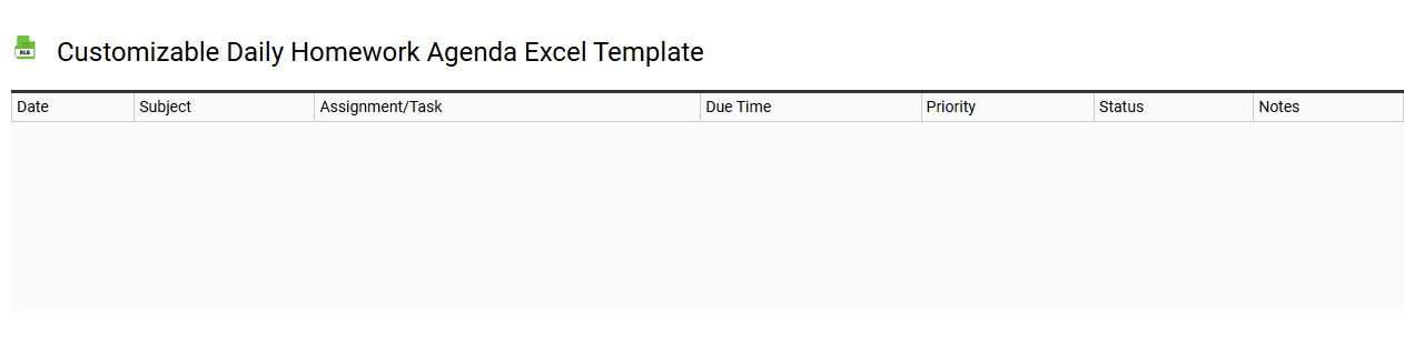 Customizable daily homework agenda Excel template