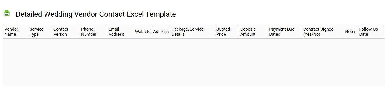 Detailed wedding vendor contact Excel template