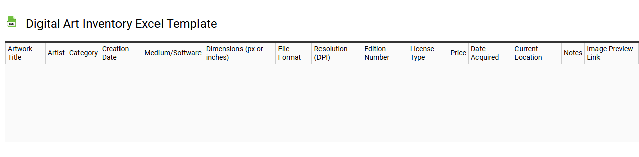Digital art inventory Excel template