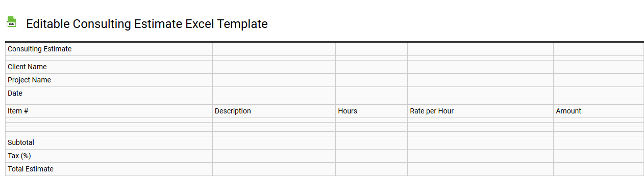 Editable consulting estimate Excel template