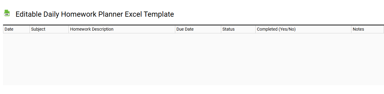 Editable daily homework planner Excel template