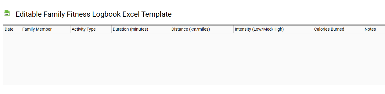 Editable family fitness logbook Excel template