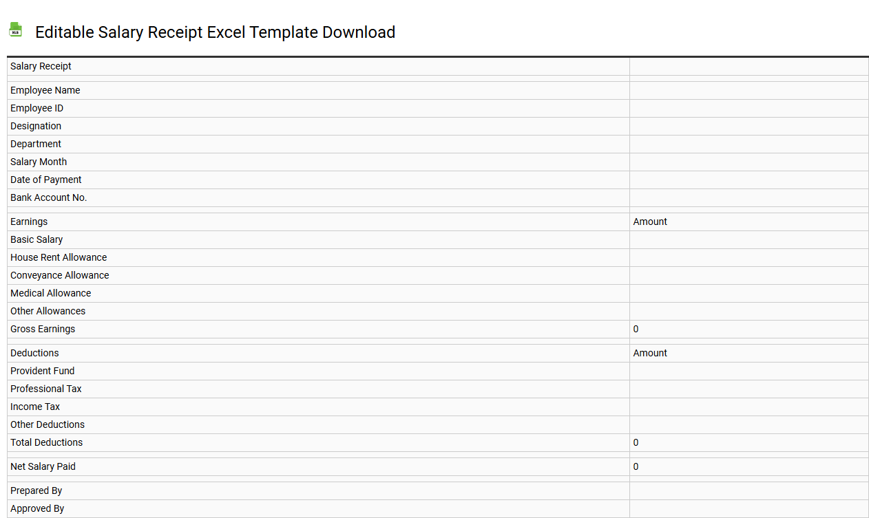 Editable salary receipt Excel template download