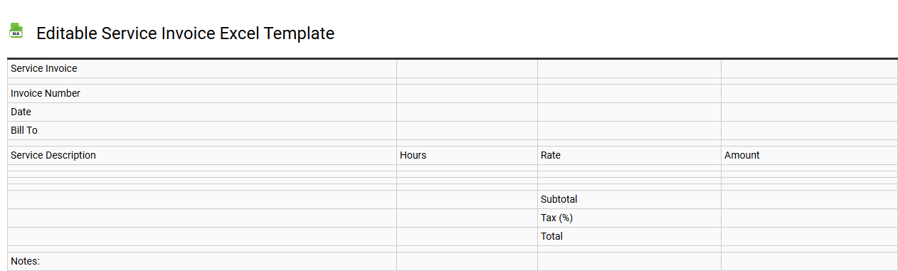 Editable service invoice Excel template