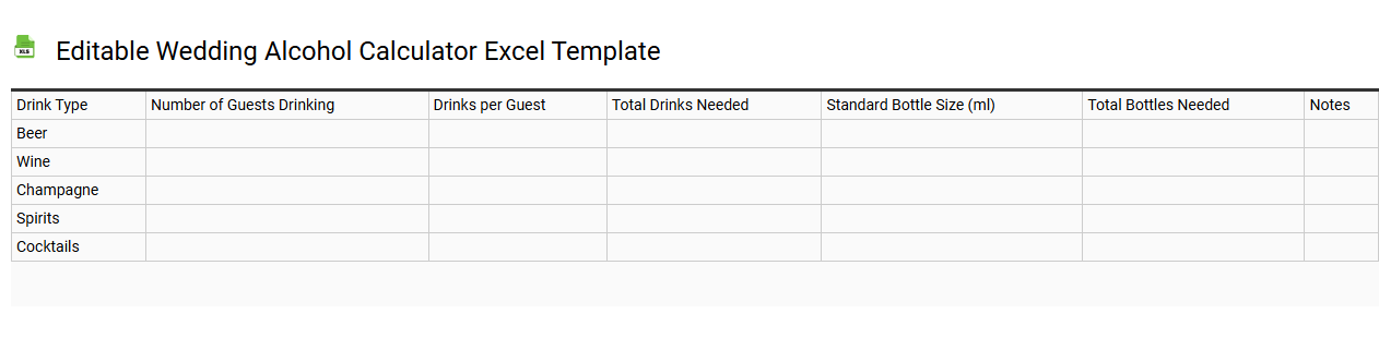 Editable wedding alcohol calculator Excel template