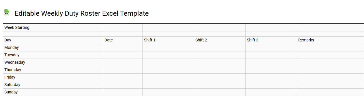 Editable weekly duty roster Excel template