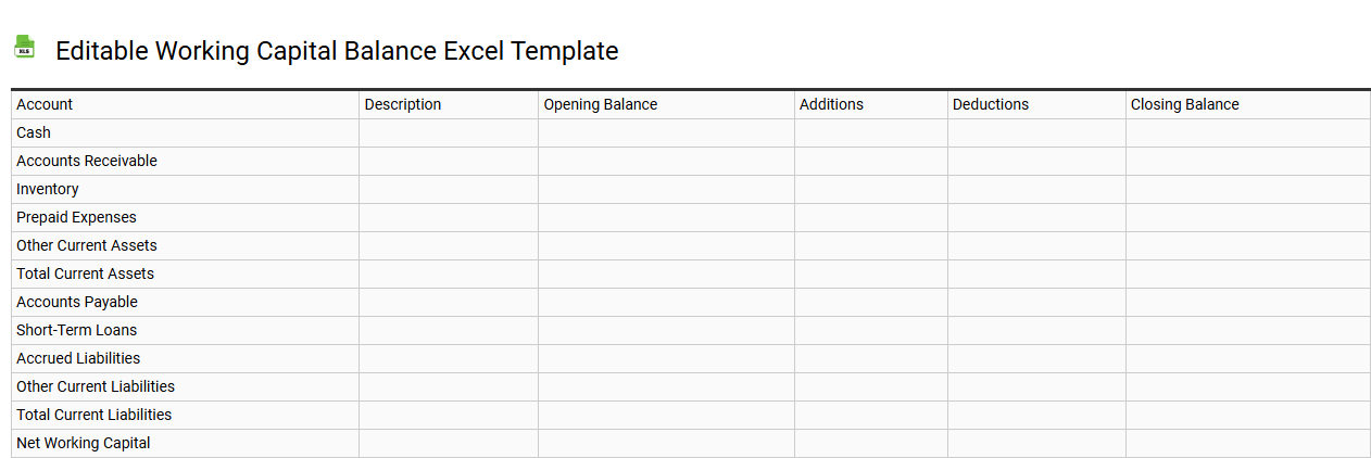 Editable working capital balance Excel template