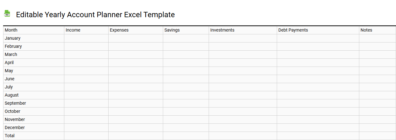 Editable yearly account planner Excel template