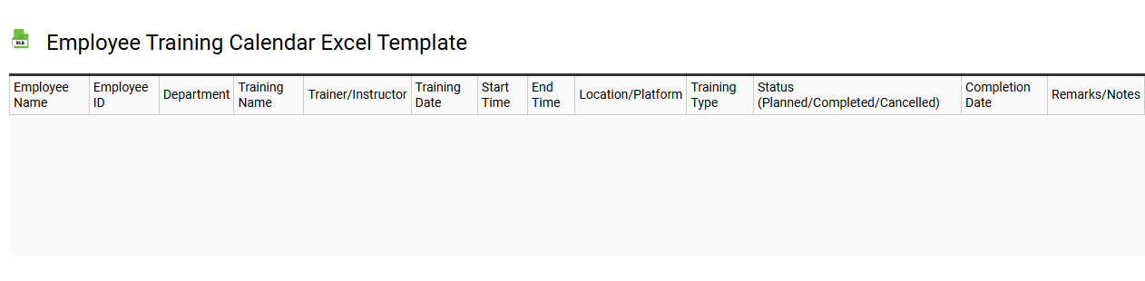 Employee training calendar Excel template