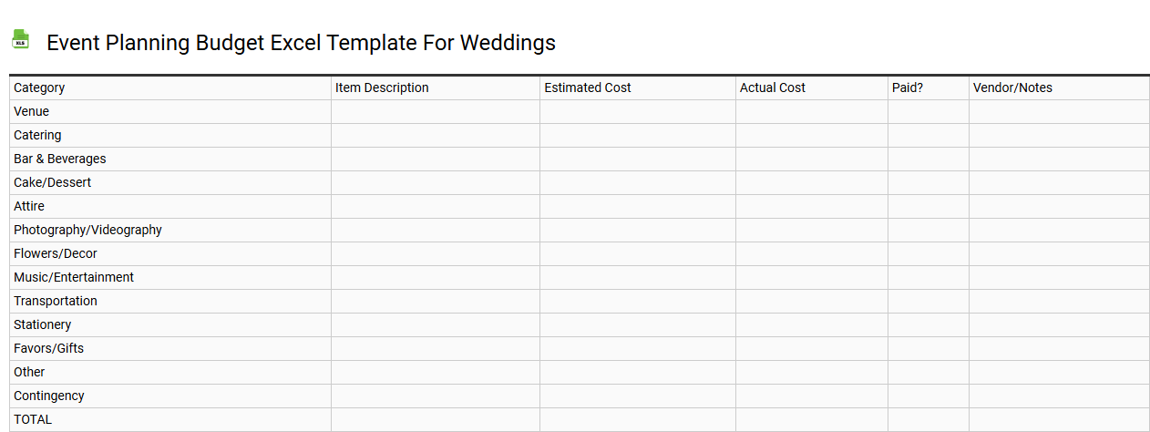 Event planning budget Excel template for weddings