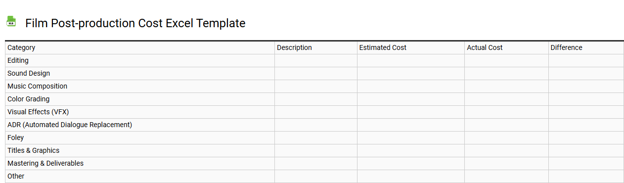 Film post-production cost Excel template