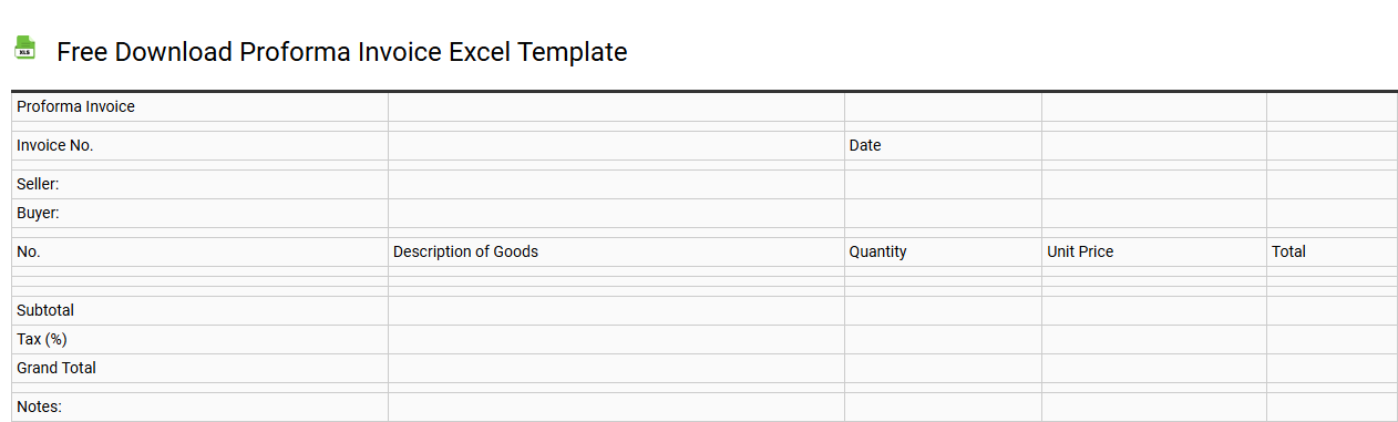 Free download proforma invoice Excel template