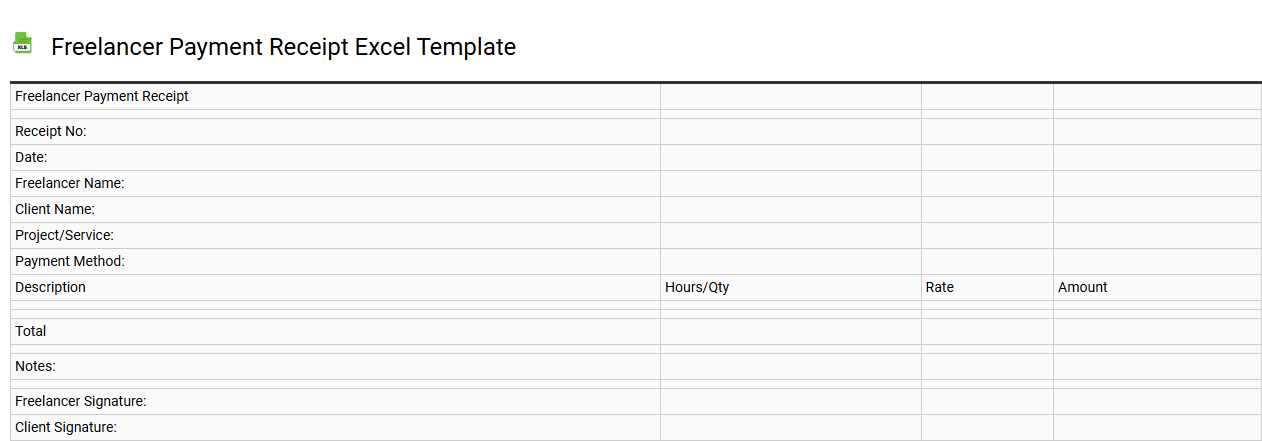 Freelancer payment receipt Excel template