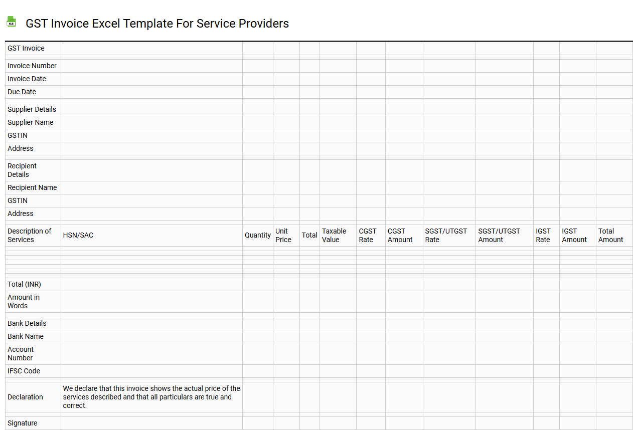 GST invoice Excel template for service providers