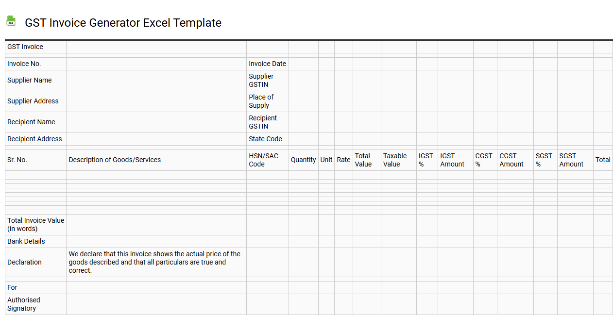 GST invoice generator Excel template