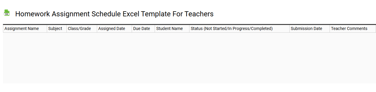 Homework assignment schedule Excel template for teachers