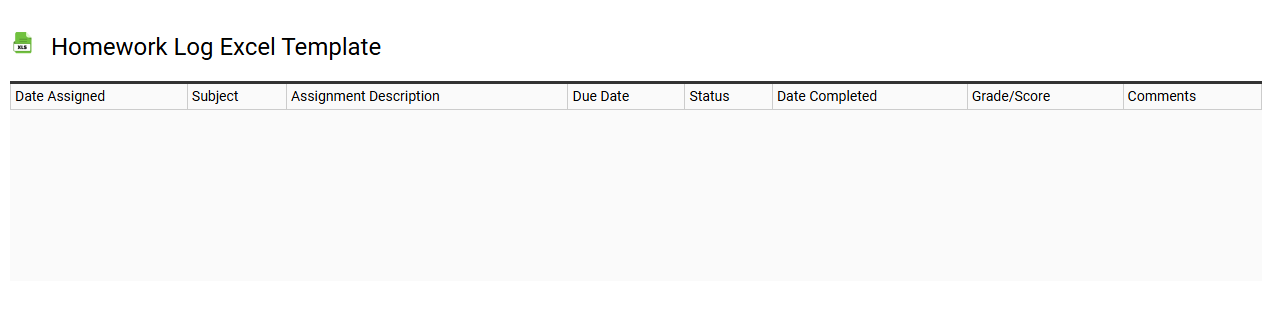 Homework log Excel template