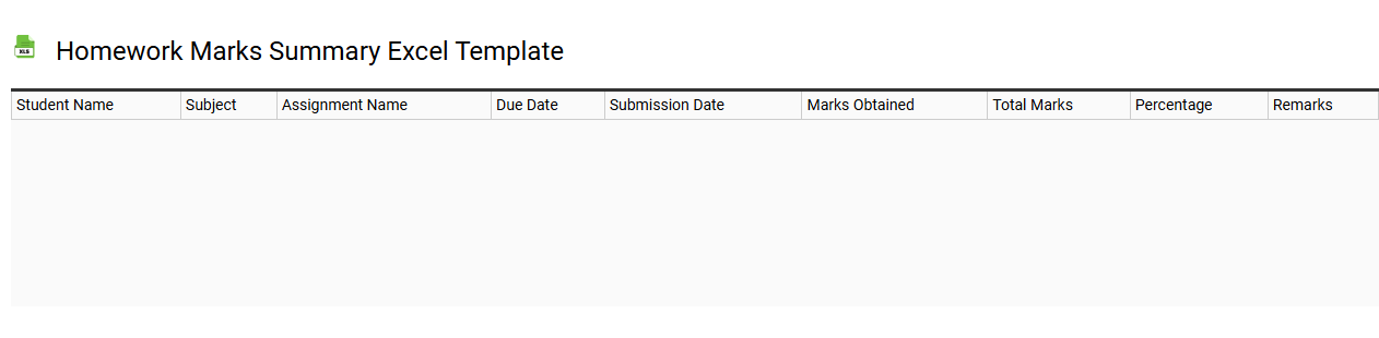 Homework marks summary Excel template