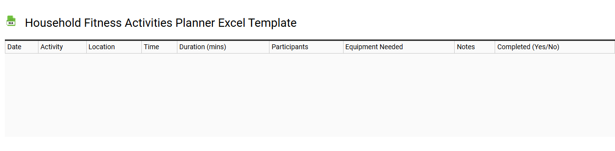 Household fitness activities planner Excel template