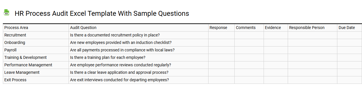HR process audit Excel template with sample questions