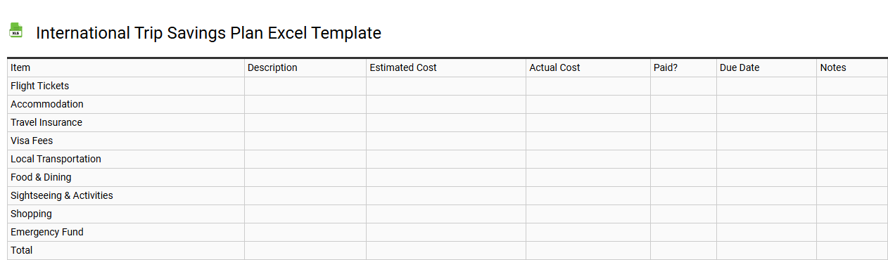 International trip savings plan Excel template