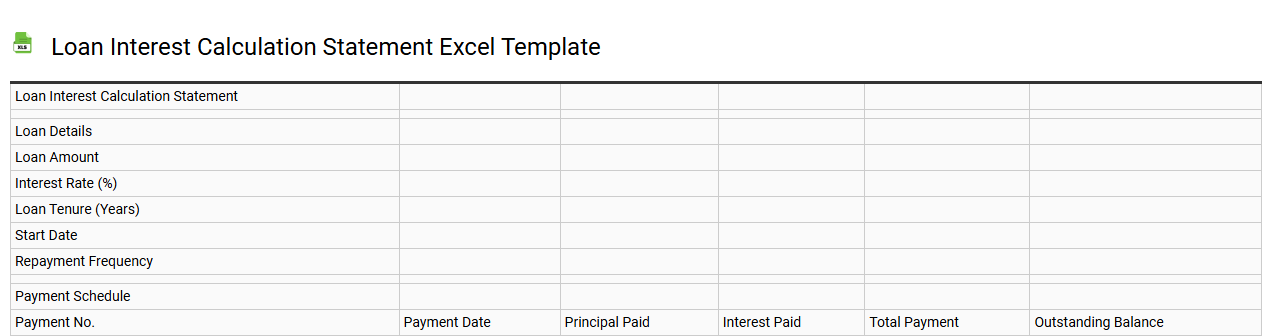 Loan interest calculation statement Excel template