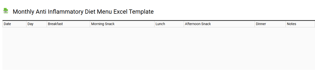 Monthly anti inflammatory diet menu Excel template