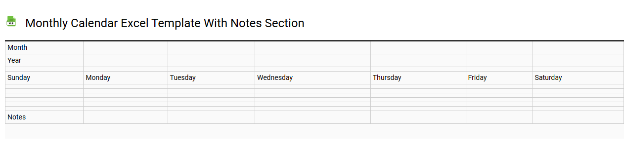 Monthly calendar Excel template with notes section
