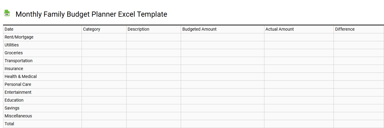 Monthly family budget planner Excel template