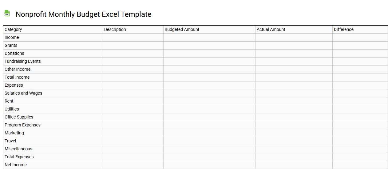 Nonprofit monthly budget Excel template