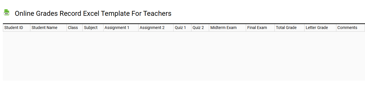 Online grades record Excel template for teachers