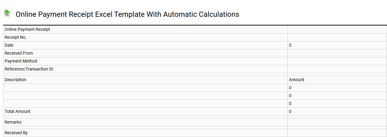 Online payment receipt Excel template with automatic calculations