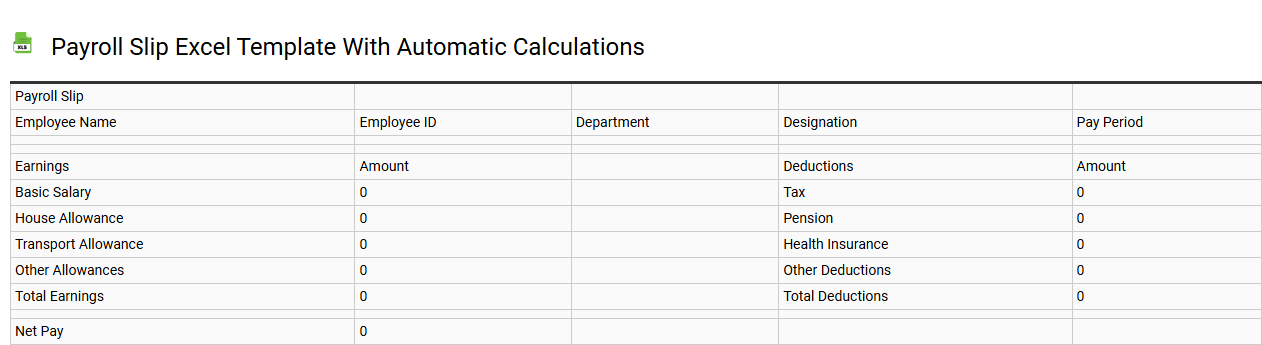 Payroll slip Excel template with automatic calculations
