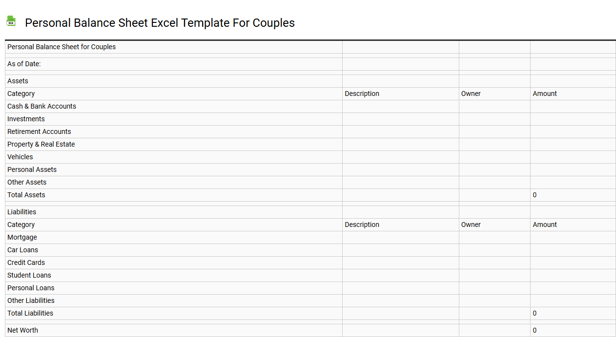 Personal balance sheet Excel template for couples