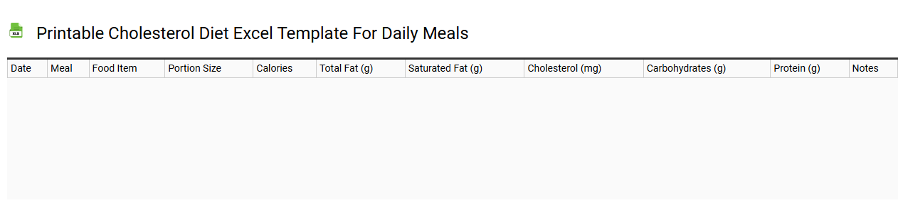 Printable cholesterol diet Excel template for daily meals