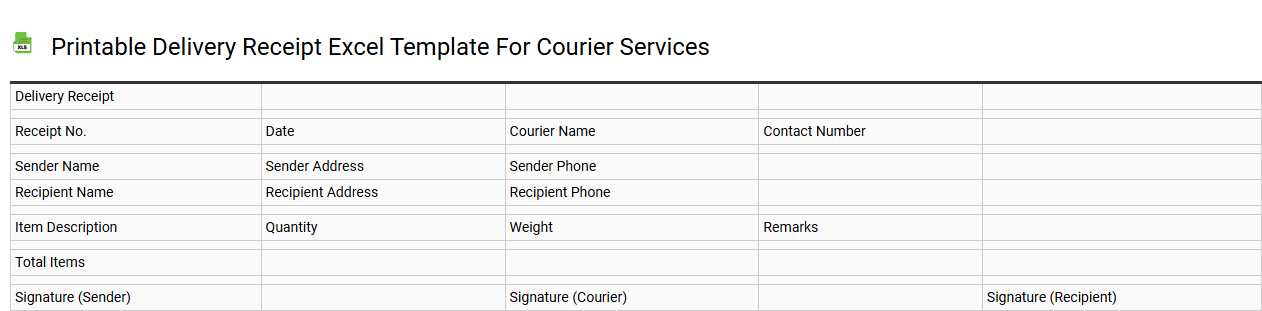 Printable delivery receipt Excel template for courier services