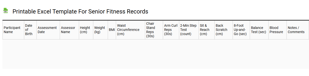 Printable Excel template for senior fitness records