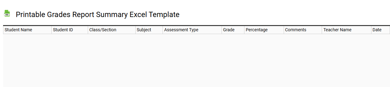 Printable grades report summary Excel template