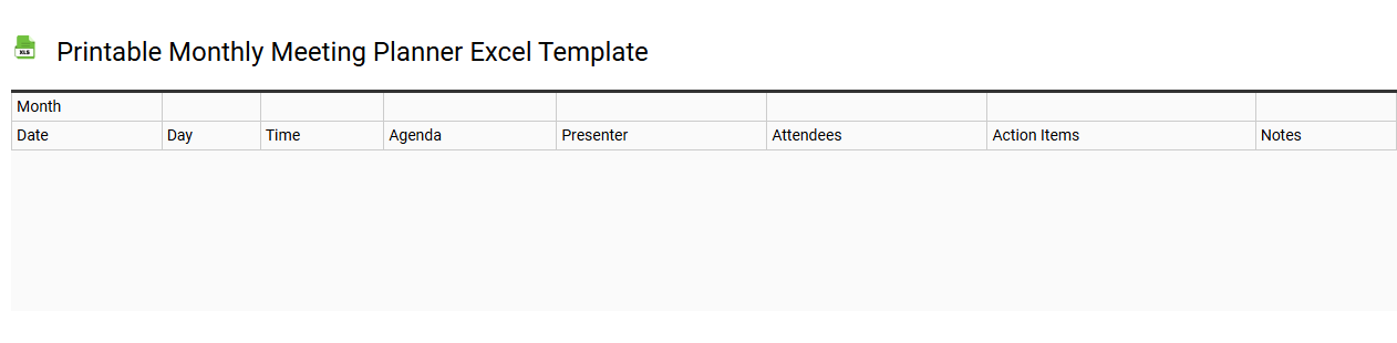 Printable monthly meeting planner Excel template