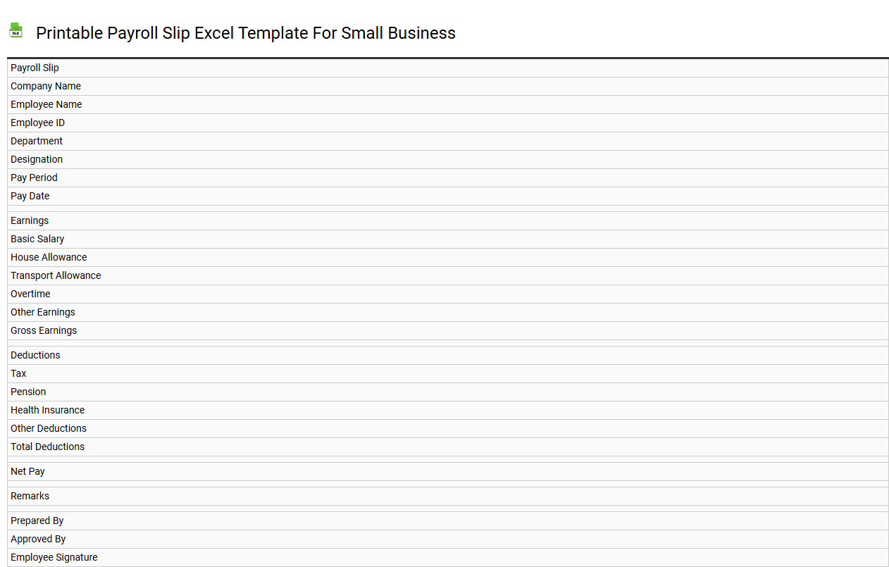 Printable payroll slip Excel template for small business