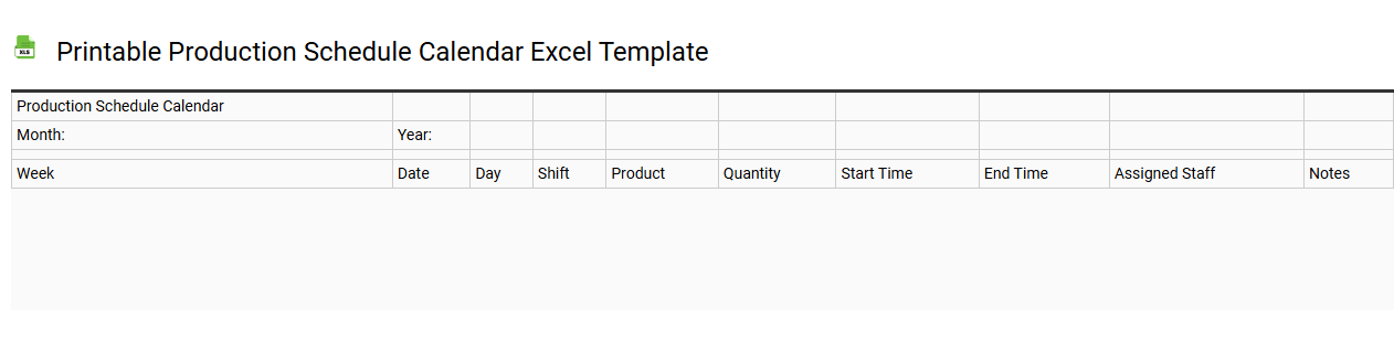 Printable production schedule calendar Excel template