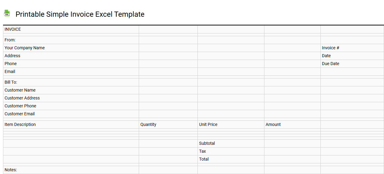 Printable simple invoice Excel template