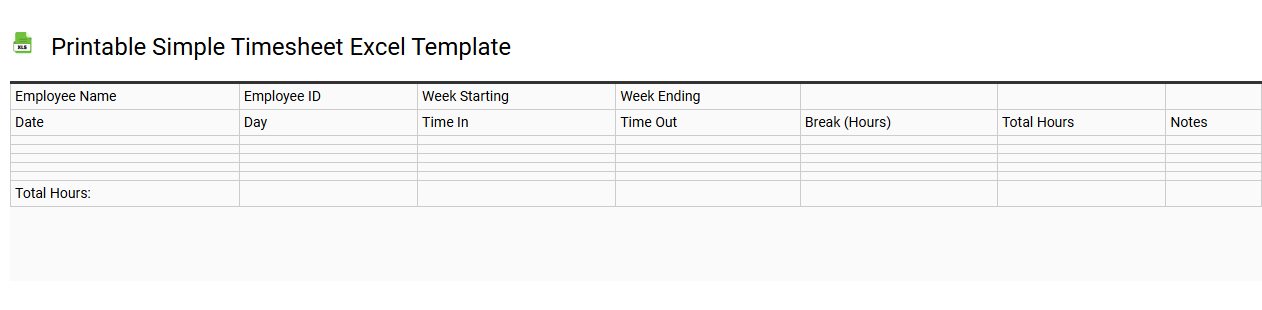 Printable simple timesheet Excel template