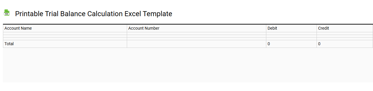 Printable trial balance calculation Excel template