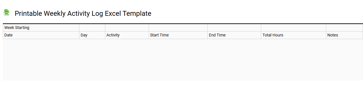 Printable weekly activity log Excel template