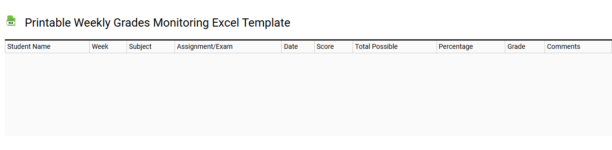 Printable weekly grades monitoring Excel template