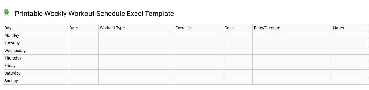 Printable weekly workout schedule Excel template
