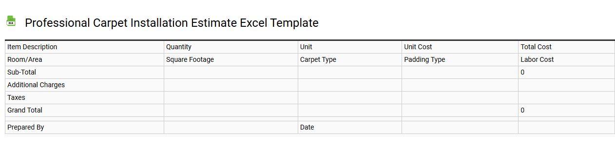 Professional carpet installation estimate Excel template
